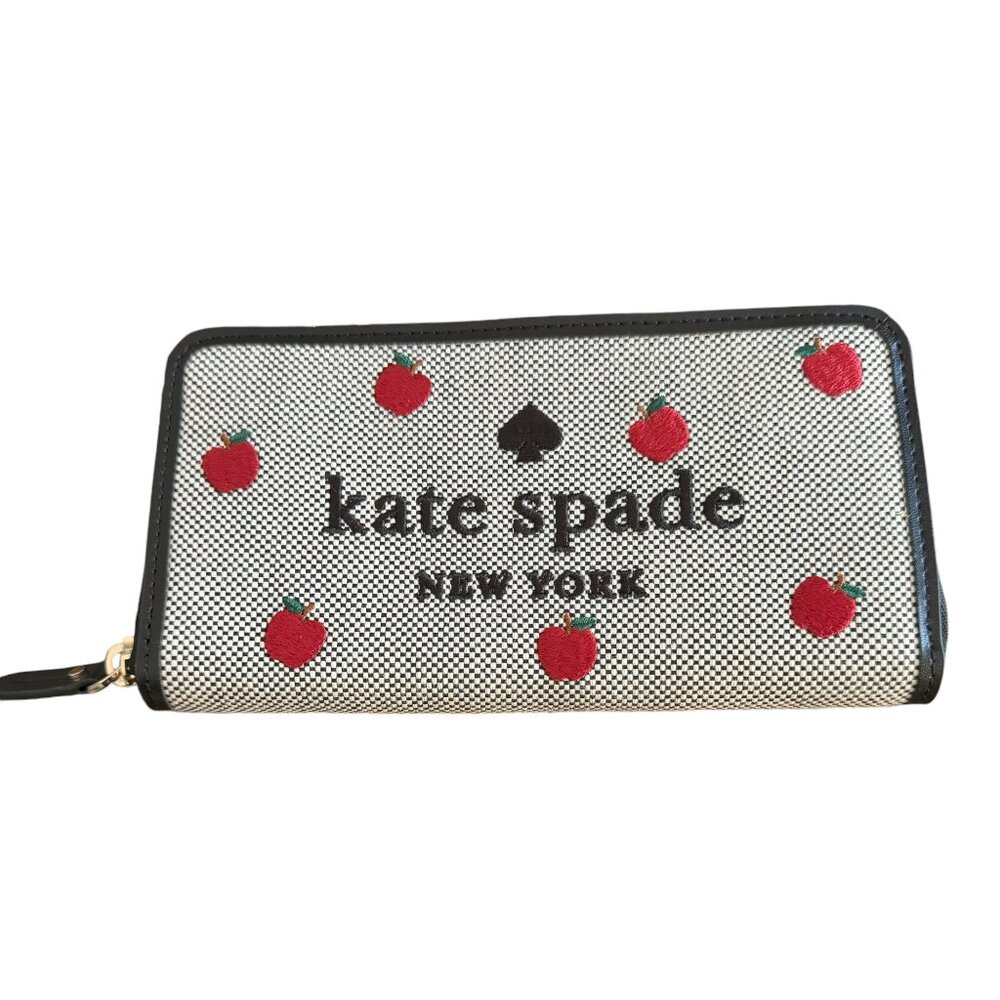 Kate Spade Ella Apple Toss Embroidered Zip-Around Wallet